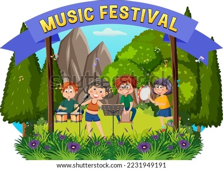Children playing music at park illustration