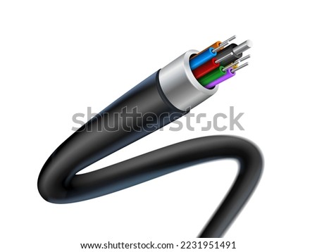 fiber optic electronic signal cable isolated on white background. Realistic vector file. Royalty-Free Stock Photo #2231951491