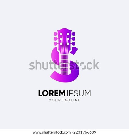 Letter S Guitar Logo Design Vector Art Icon Graphic Illustration Emblem 