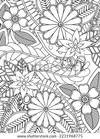 Floral Adult Coloring Page. Vector art.	
