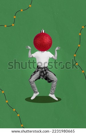 Creative photo 3d collage artwork postcard poster picture of funky guy stand weird pose preparing newyear isolated on painting background