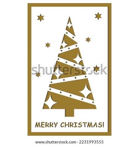 Multi-layered 3D Christmas card with a papercut style Christmas tree, vector illustration, Laser cut paper.