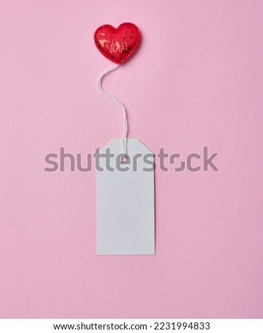Blank white cardboard tag on white rope, pink background