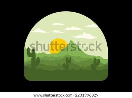 Colorful desert landscape with cactus trees illustration design
