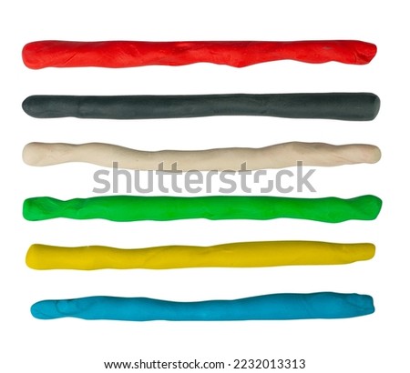 Plasticine Long Stripes Isolated, Modeling Clay Pieces, Creativity Modelling Material Lines, Clay Dough Borders, Plasticine on White Background, Clipping Path Royalty-Free Stock Photo #2232013313