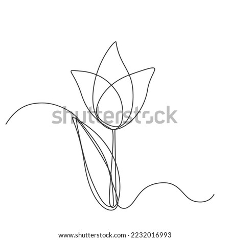 Continuous Thin Line Flower, Minimalist Botanical Drawing, One Line Art Flowering Blossom Icon, Single Floral Outline Drawing, Simple Plant Logo Vector Illustration