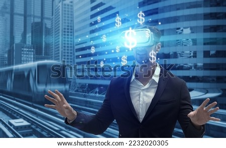Businessman wearing VR glasses connection digital global network transformation change management,worldwide,internet of things.Future technology Virtual Holographic interface. Concept global business.