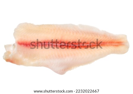 Top view of fresh raw fillet of pangasius isolated on white background