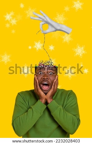Creative poster collage of funny funky man feel crazy about traditional christmas discount insert tinsels lights head