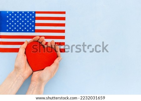 Flag of USA with heart sign. Travel visa and citizenship concept