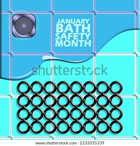 Illustration of non-slip rubber mat and stagnant water in the bathroom to commemorate Bath Safety Month on January