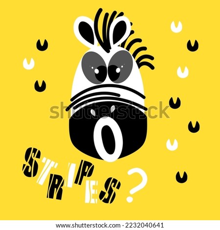 Funny zebra face vector. Hand drawn illustration with isolated comic zebra face. Concept for children print. Eps 10