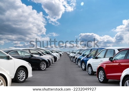 A lot of cars in a rows. Used car sales Royalty-Free Stock Photo #2232049927
