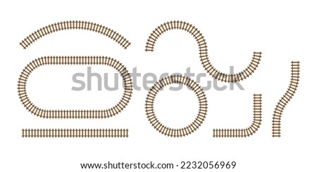 Railroad tracks. Railway train track. Rails and sleepers. Vector stock illustration. Royalty-Free Stock Photo #2232056969