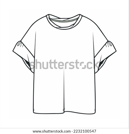 Blouse Fashion Flat Sketch Template, T shirt flat sketch FOR GIRLS. Technical drawing of fashion t shirts for girls. You can use it for sewing pattern. TOP fashion flat sketch template.