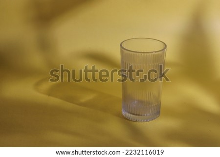 Shadow of a plant with a glass in it on a yellow background