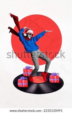 Creative photo 3d collage artwork postcard poster picture of positive crazy girl enjoying holiday weekend isolated on painting background