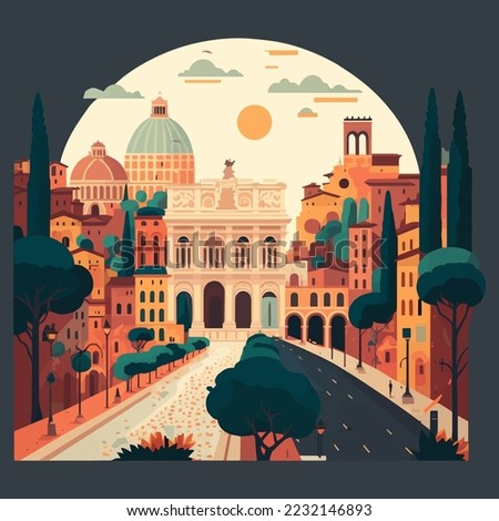 Vector illustration of rome italy travel guide city badge logo concept in flat style for background poster Royalty-Free Stock Photo #2232146893