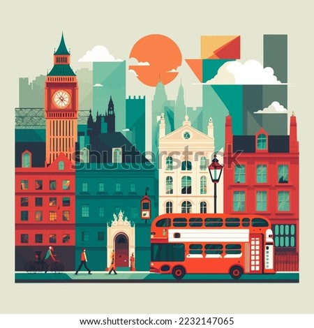 illustration of Big ben tower  London Bridge  England Travel and tourism concept Flat stylish vector  Royalty-Free Stock Photo #2232147065