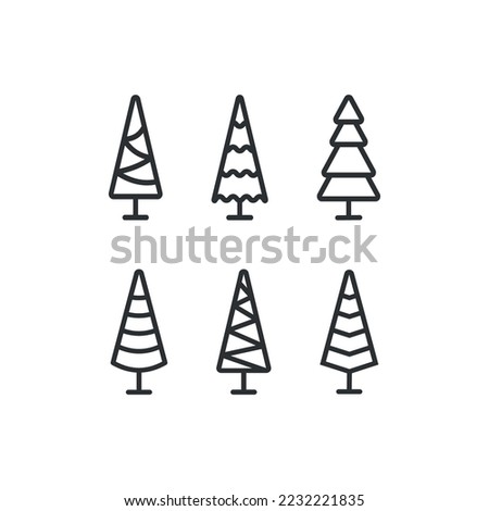 Tree line icon set.  Cristmas tree illustration symbol. Sign pine vector flat.