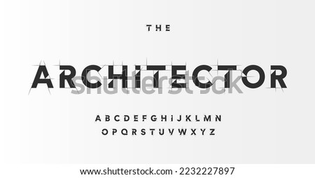 Architectural project font, technical draw style alphabet. Geometrical typography. Wireframe letters, typographic design with draft strokes for architecture logo and headline. Isolated vector typeset Royalty-Free Stock Photo #2232227897