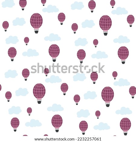 Seamless hand drawn pattern with hot air balloons