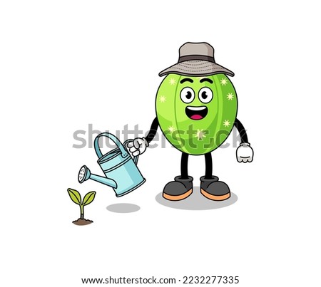 Illustration of cactus cartoon watering the plant , character design