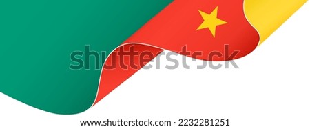 Cameroon flag flying on white background