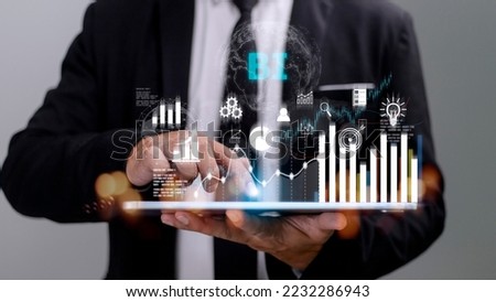 Business, Technology, Internet and network concept. people working on the future, select on the virtual display: Business intelligence Royalty-Free Stock Photo #2232286943