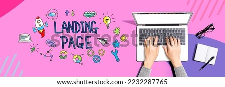 Landing page with person using a laptop computer