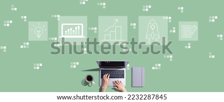 Business growth analysis with person working with a laptop
