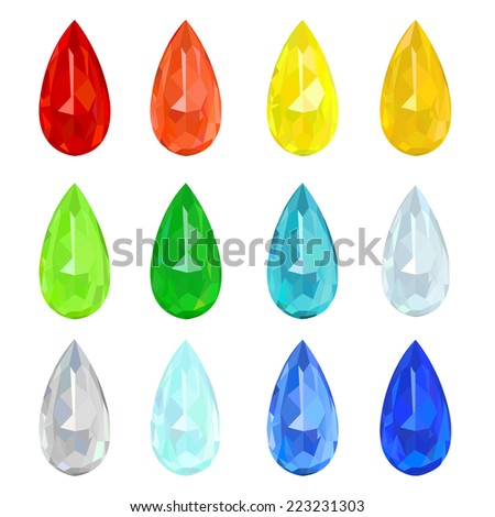 Set of colored gemstones on a white background