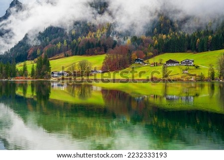 The Hintersee Lake at rainy day in Germany