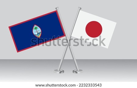 Crossed flags of Guam and Japan. Official colors. Correct proportion. Banner design
