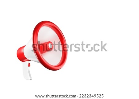 Red megaphone on white background with clipping path, 3D Rendering.