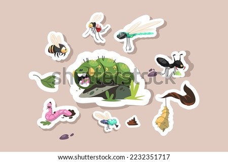 Funny insect with angry face vector illustration. Caterpillar and company. Kids design element, wild nature creature idea