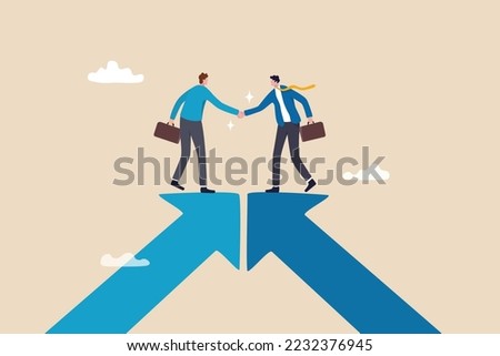 Cooperation partnership, work together for success, team collaboration, agreement or negotiation, collaborate concept, businessmen handshake on growth arrow joining connection agree to work together. Royalty-Free Stock Photo #2232376945