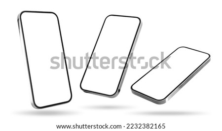 Photos of mobile phone in different angles on white background Royalty-Free Stock Photo #2232382165