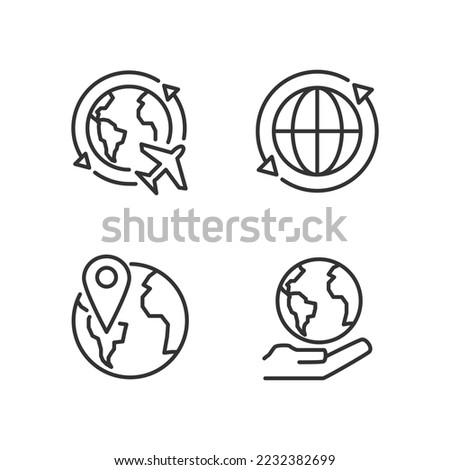 Travel around world pixel perfect linear icons set. International tourism. Planet map navigation. Customizable thin line symbols. Isolated vector outline illustrations. Editable stroke Royalty-Free Stock Photo #2232382699