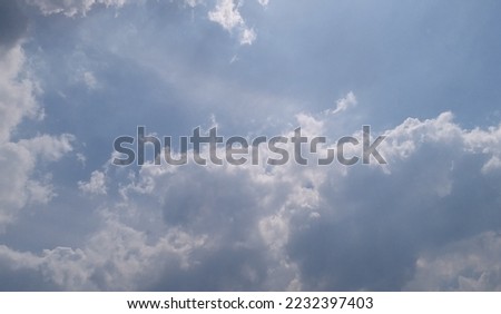 Blue sky and white clouds in the hot morning, vector background, beautiful sky
