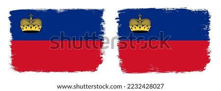 A set of two vector brush flags of Liechtenstein with abstract shape brush stroke effect