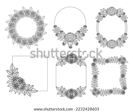 Beautiful hand drawn flower frame of wreath design with elegant floral and leaves for the print template