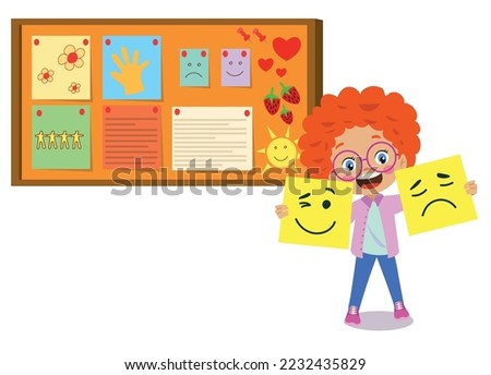 Cork board with paper notes and children picture
