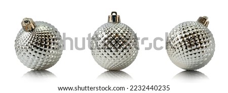 Silver Christmas baubles with clipping path. Royalty-Free Stock Photo #2232440235