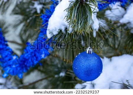 New Year's colorful decorations, Christmas tree decorations, sparkles and Christmas tree decoration balls.