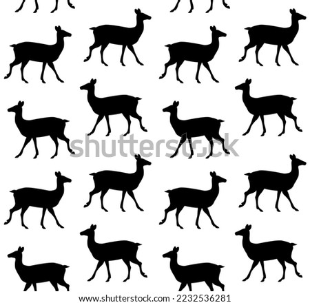 Vector seamless pattern of hand drawn flat deer silhouette isolated on white background