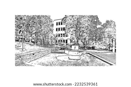 Building view with landmark of Pforzheim is a town in southwestern Germany. Hand drawn sketch illustration in vector.