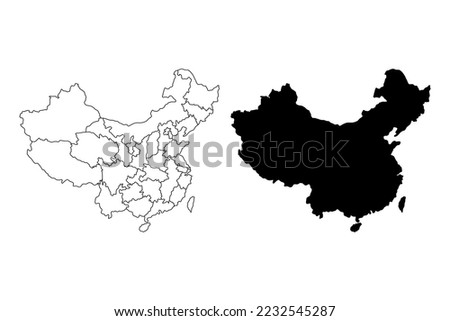 China map. China map silhouette. China map black and linear vector illustration.