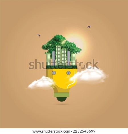 International Energy Day Concept, World Environment Day National Energy Conservation Day. save the planet save energy and create a Green eco-friendly world. Green Energy, Ecology, and Environment Royalty-Free Stock Photo #2232545699