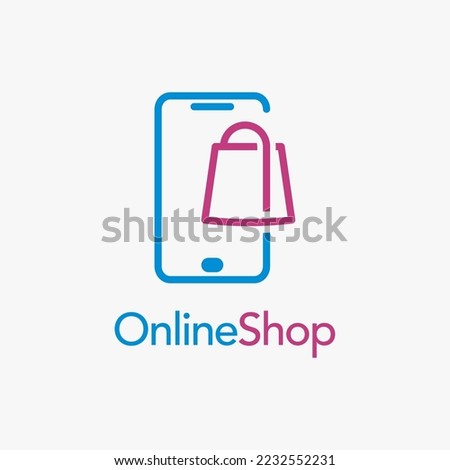 Bag and smartphone for online shopping logo design